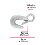 Gancho eslinga de acero forjado 3/4', carga 500 kg, FIERO
