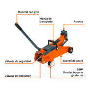 Gato hidráulico de patín, 2t, 50 movimientos, TRUPER