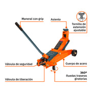 Gato hidráulico de patín 3t, 57 movimientos, maletín, TRUPER