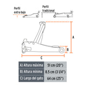 Gato hidráulico profesional de patín, 3t, elevación rápida