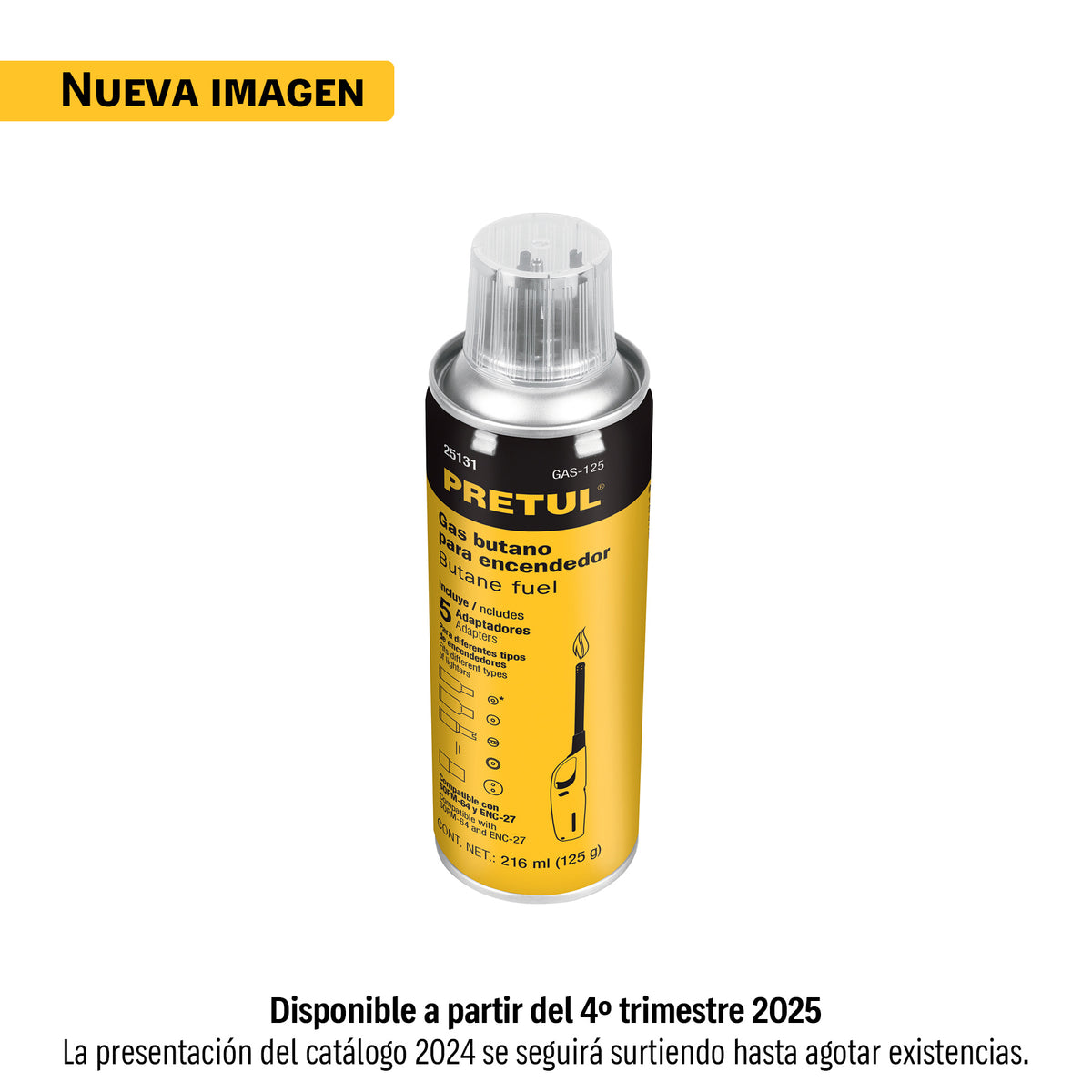 Lata de gas butano para encendedor, 125 g, PRETUL