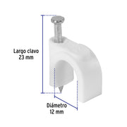 Bolsa con 20 grapas blancas de 12 mm para cable redondo