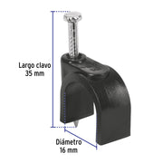 Bolsa con 20 grapas negras de 16 mm para cable redondo