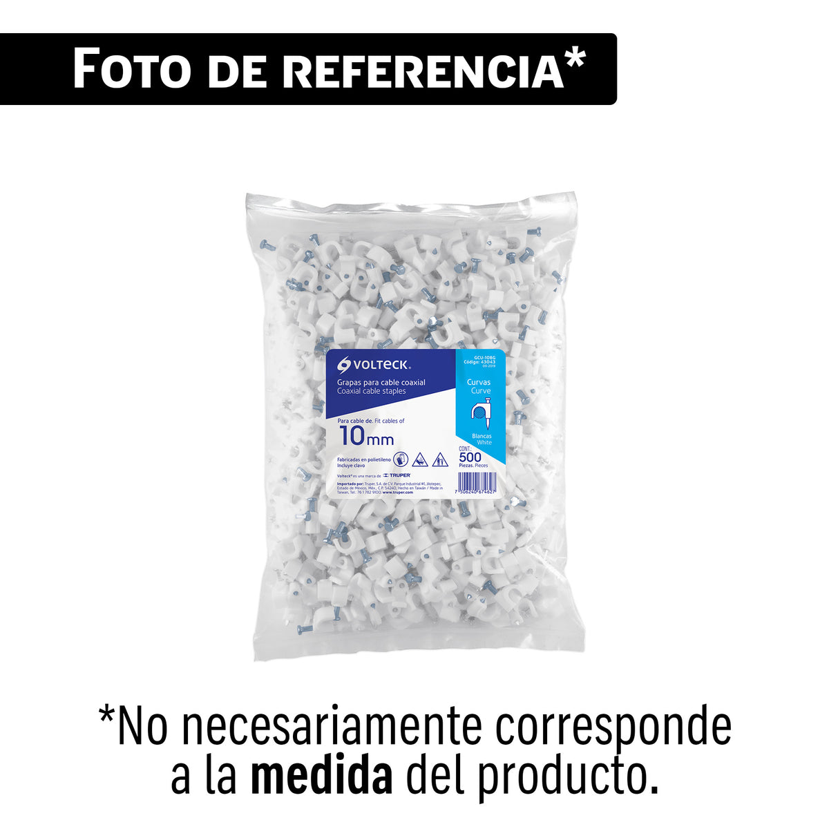 Bolsa con 100 grapas blancas de 5 mm para cable redondo
