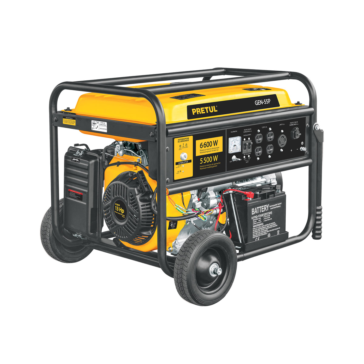 Generador portátil 5.5 kW motor a gasolina, PRETUL