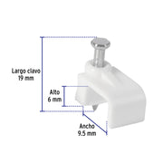Bolsa con 500 grapas blancas de 6 x 9.5 mm para cable plano