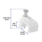 Bolsa con 20 grapas blancas de 6 x 9.5 mm para cable plano