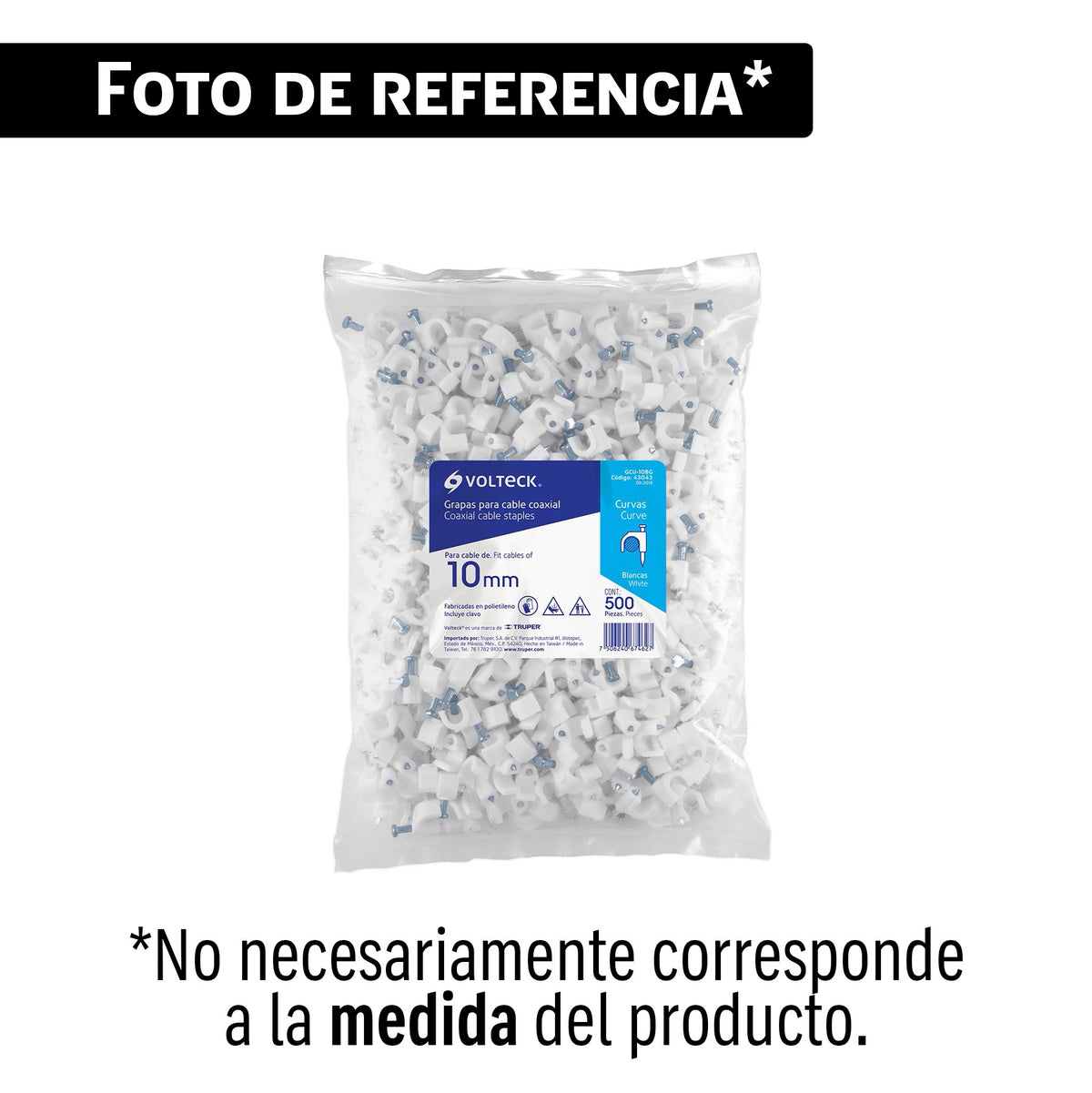 Bolsa con 100 grapas blancas de 6 mm para cable plano
