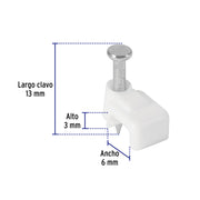 Bolsa con 20 grapas blancas de 3 x 6 mm para cable plano