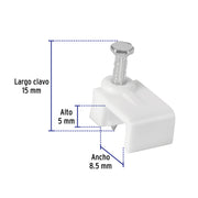 Bolsa con 500 grapas blancas de 5 X 8.5 mm para cable plano