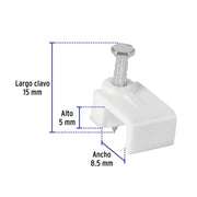 Bolsa con 20 grapas blancas de 5 x 8.5 mm para cable plano