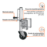 Gato giratorio para remolque con rueda,1000 lbs, TRUPER