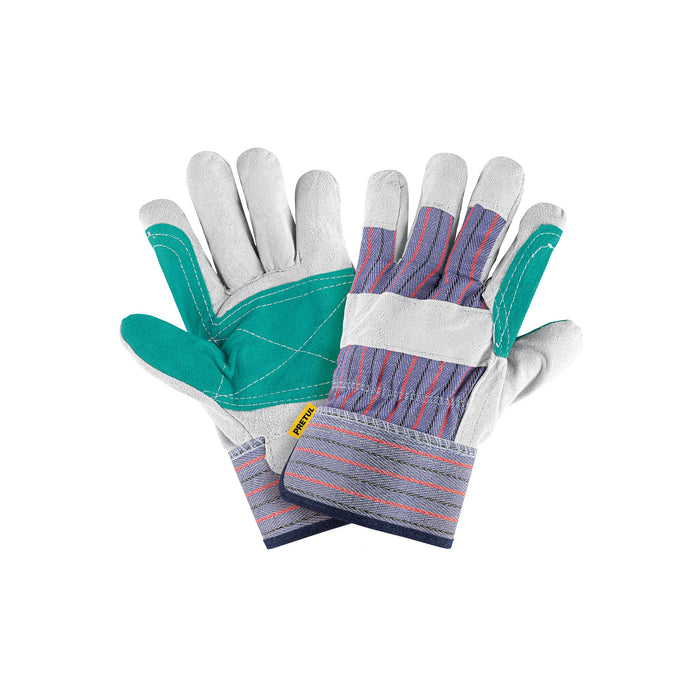 Guantes de carnaza y loneta con refuerzo, unitalla, PRETUL