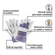 Guantes de carnaza y loneta, unitalla, PRETUL