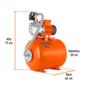 Equipo hidroneumático 50L, jet inoxidable 3/4 HP, TRUPER