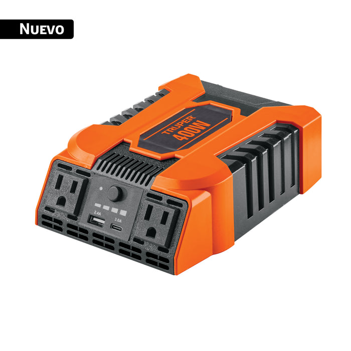 Inversor de corriente de 400 W con puertos USB A y C, TRUPER