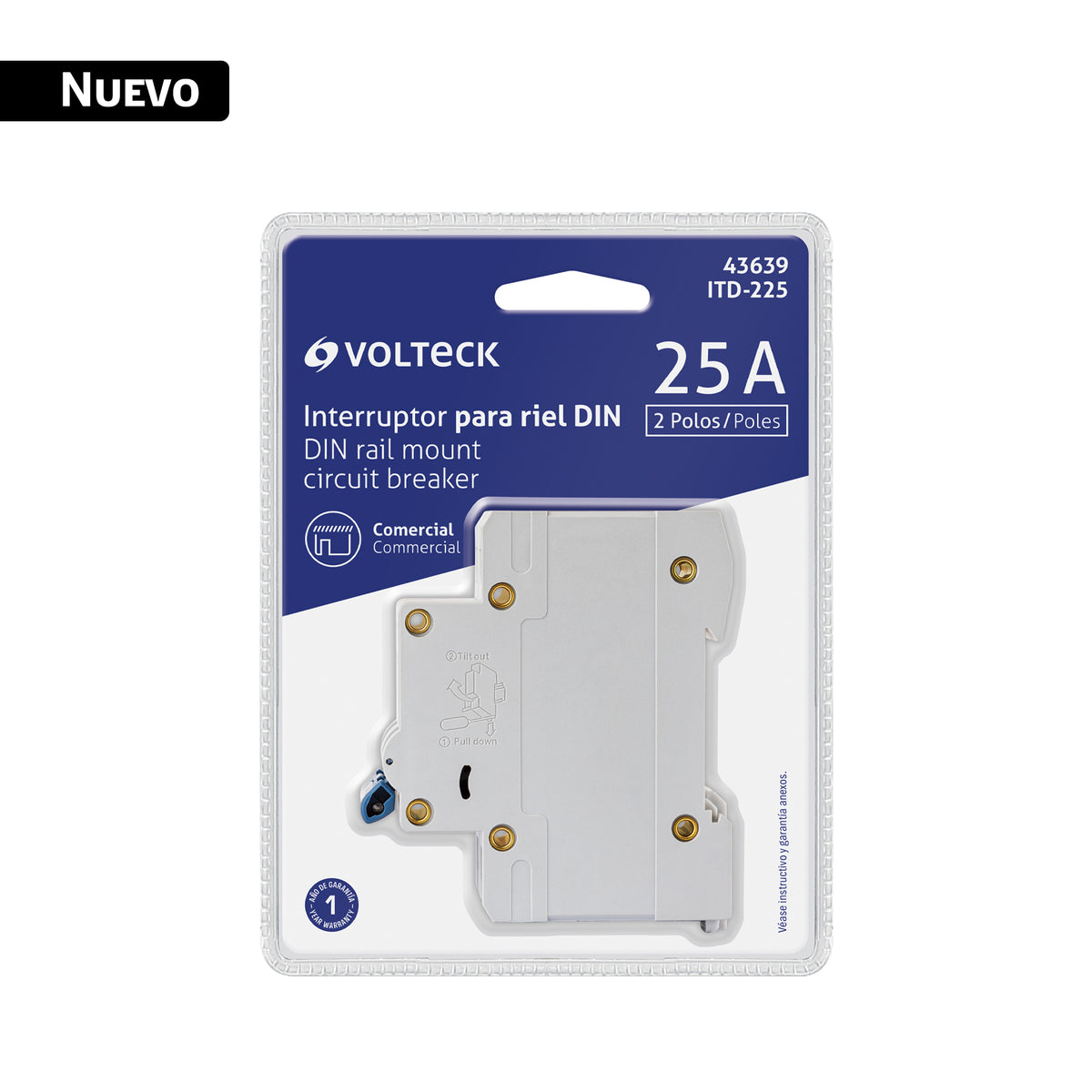 Interruptor de 2 polos 25A para riel DIN, VOLTECK