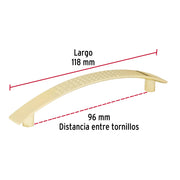 Jaladera de 96mm, línea Contempo, latón brillante, HERMEX
