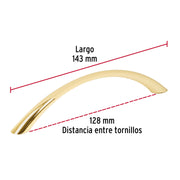 Jaladera de 128mm, línea Arco, latón brillante