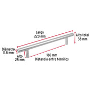 Jaladera de acero, 160mm, línea Cilindro, níquel, HERMEX