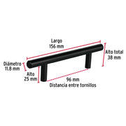 Jaladera de acero, 96mm, línea Cilindro, negro, HERMEX
