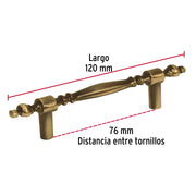 Jaladera metálica de 76 mm estilo 'Colonial', latón antiguo