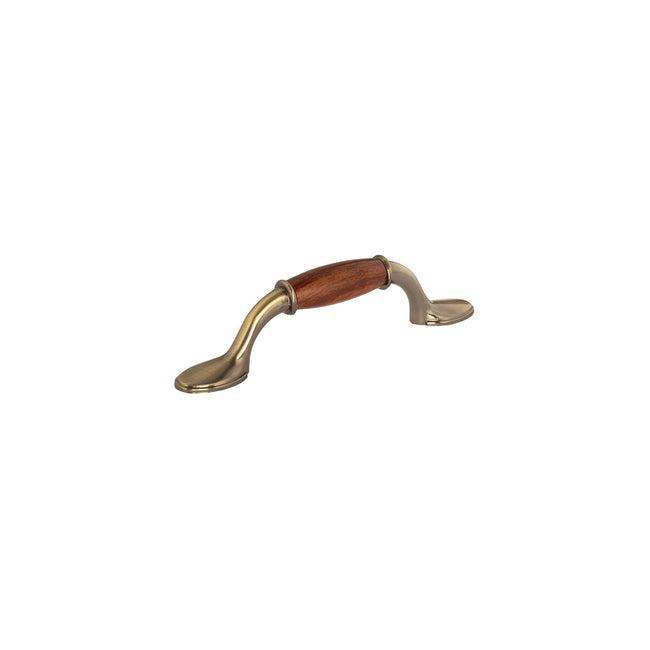Jaladera metálica de 76mm latón antiguo, inserto tipo madera