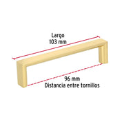 Jaladera de 96mm, línea Andamio, latón brillante, HERMEX