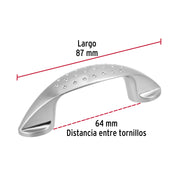 Jaladera de 64mm, línea Elipse, níquel, HERMEX