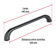 Jaladera de 128mm, línea Cádiz, negro, HERMEX