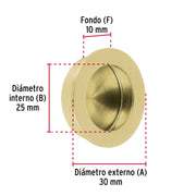 Jaladera de embutir circular No. 2 acabado latón brillante