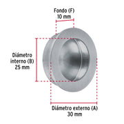Jaladera de embutir circular No. 2 acabado cromo mate