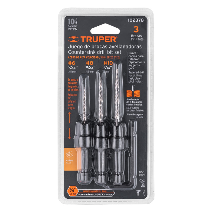 Juego de 3 brocas avellanadoras, TRUPER