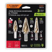 Juego de 3 brocas escalonadas de titanio, TRUPER EXPERT