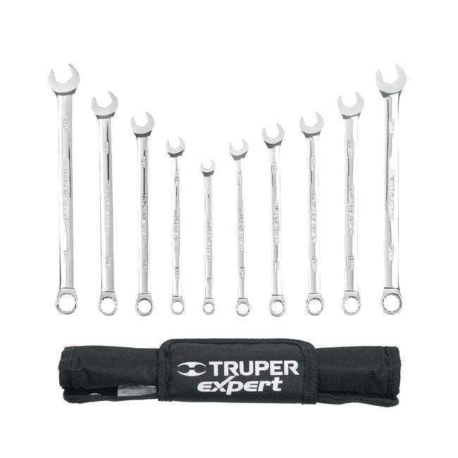 Jgo 10 llaves combinadas extralargas pulidas std y mm,EXPERT