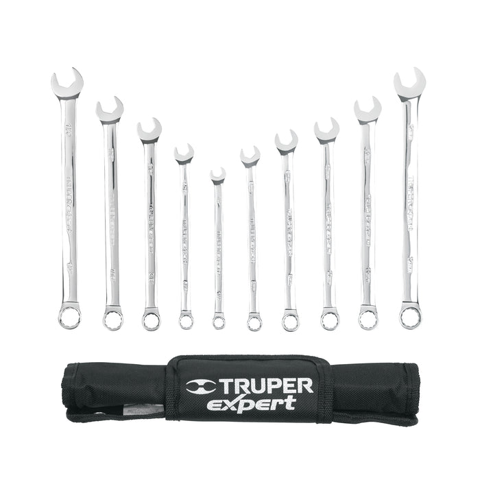 Jgo 10 llaves combinadas extralargas pulidas std y mm,EXPERT
