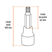 Juego de 7 dados cuadro 1/2' punta larga bristol, en estuche