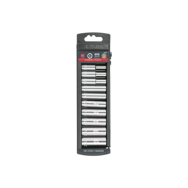 Juego de 10 dados largos cuadro 1/4' std, TRUPER