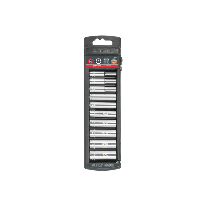 Juego de 10 dados largos cuadro 1/4' std, TRUPER
