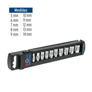 Juego de 10 dados cuadro 1/4' mm, TRUPER