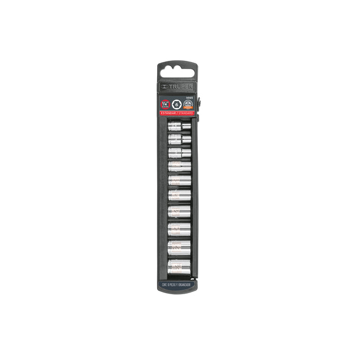 Juego de 10 dados cuadro 1/4' std, TRUPER