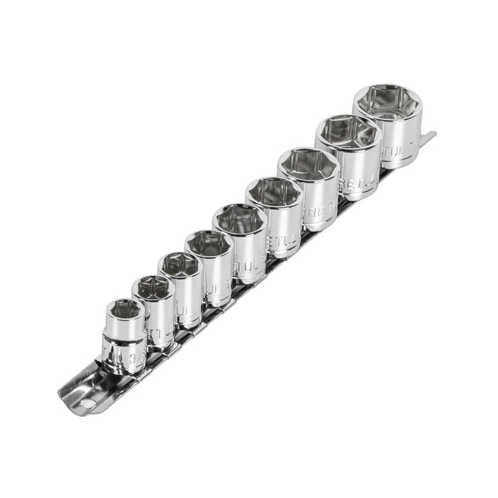Juego de 9 dados cuadro 3/8' std, PRETUL