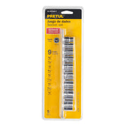 Juego de 9 dados cuadro 3/8' std, PRETUL