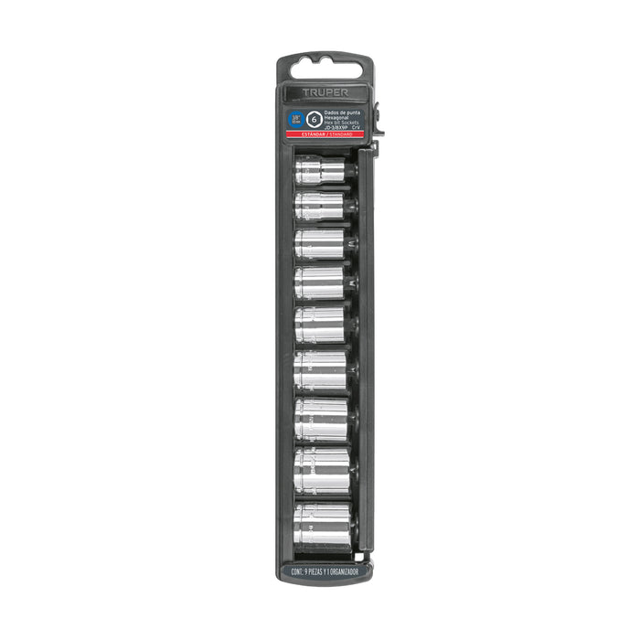Juego de 9 dados cuadro 3/8' std, TRUPER