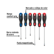 Juego de 6 desarmadores mango Comfort Grip, PRETUL