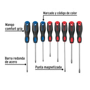 Juego de 8 desarmadores mango Comfort Grip, PRETUL