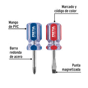 Dúo de desarmadores 1/4 x 1-1/2' mango de PVC, PRETUL