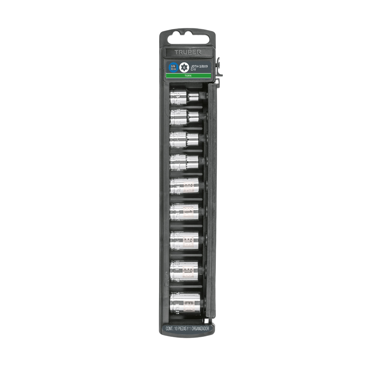 Juego de 9 dados cuadro 3/8' torx, TRUPER