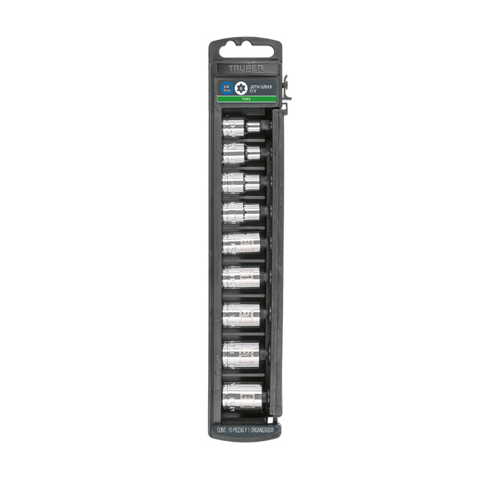 Juego de 9 dados cuadro 3/8' torx, TRUPER