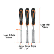 Juego de 3 formones mango Comfort Grip, TRUPER